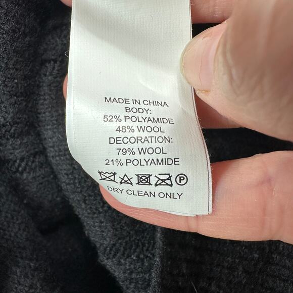 Kate Spade Black Poppy Rose Embroidered Bobble Detail Bell Cuff Sweater Medium - Picture 8 of 13